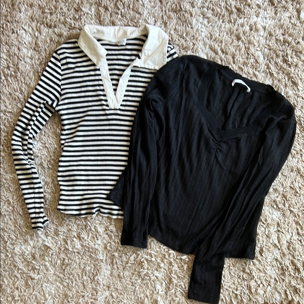 Mango bundle -Striped and Black Long Sleeve Tops